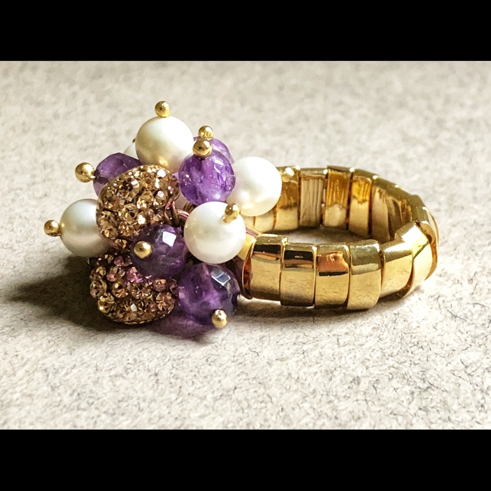 Unique Gold Dangle Ring With Amethyst Charms - image 4
